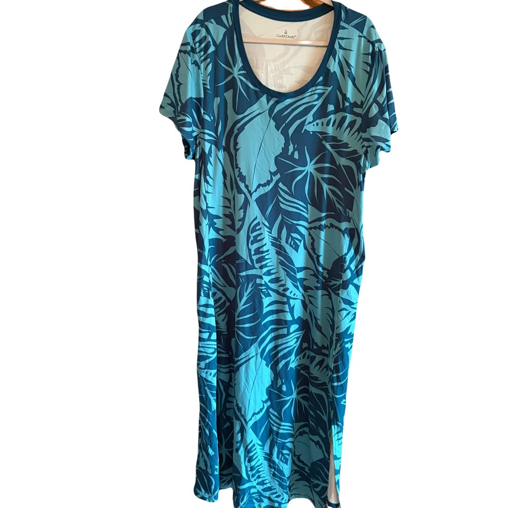 Cudd Duds teal leaves design maxi dress size 3X